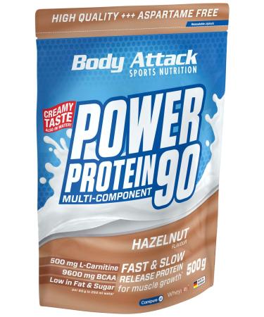 Body Attack Power Protein 90 - Hazelnut Cream - 500g bag - multi -component protein powder made in Germany - with BCAA vitamins & l -carnitine - protein shake extra creamy taste hazelnut 500 g (1 Pack) - Buy Online on GoSupps.com