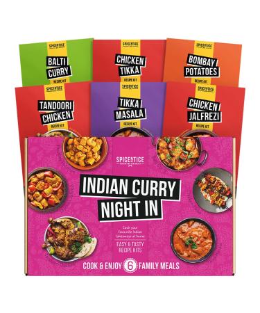 SPICENTICE Indian Curry Night In - 6 Curry Kits with Premium Indian Natural Spices & Seasonings -100% Natural Premium Curry Spices - Vegan & Low Calorie Cooking Gift for A Curry Lover Indian Curry Night In Gift Set