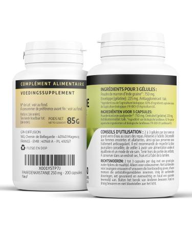 Organic horse chestnut 250 mg - 200 capsules - Ecocert certified - Buy Online on GoSupps.com