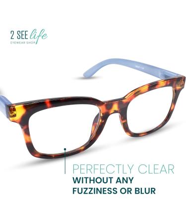 Stylish Sky Blue Tortoise Shell Blue Light Readers for Women - High Vision & Comfortable Reading Glasses - Perfect for All Face Shapes - 2.0 Magnification - Buy Online on GoSupps.com