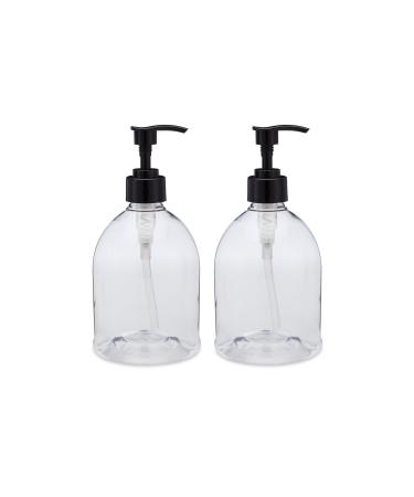 (2 Pack) Earth's Essentials Versatile 16 Ounce Refillable Designer Pump Bottles. Excellent Liquid Hand Soap, Homemade Lotion, Shampoo and Massage Oil Dispensers. Shatterproof PET Plastic.