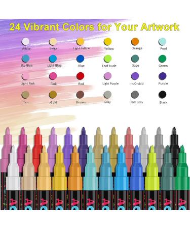 IVSUN 24 Colors Acrylic Paint Marker Pens - Extra Fine Point - for Wood, Canvas, Stone, Rock, Glass, Ceramic - DIY Crafts & Art Supplies - Buy Online on GoSupps.com