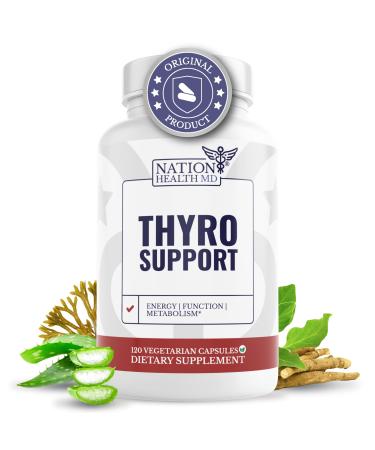NATION HEALTH MD Thyro Support - Thyroid Supplement with Selenium, Bladderwrack & Zinc - Thyroid Health for Women & Men - Vegan, Non GMO, Gluten Free - 120 Capsules