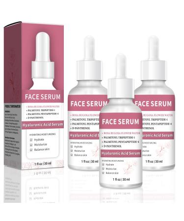 3 Pack Rose Hyaluronic Acid Serum with Rose Damask Flower Water Nourishing for Face (1FL.OZ)