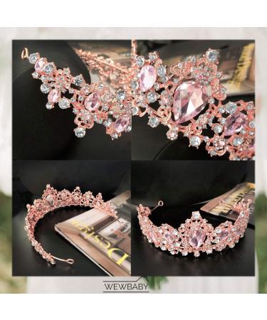 Rose Gold Tiara & Crown - Pink Queen Crown for Girls & Women, Princess Baroque Crystal Rhinestone Bridal Tiara - Perfect for Costume Party & Festival - Buy Online on GoSupps.com