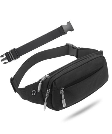 USHAKE Fanny Pack Waist Packs with Extender for Men Women Waist Pouch Bag Hip Pack with 3-Zipper Pockets Adjustable Straps for Casual Travel Hiking Running Outdoor Sports BLACK