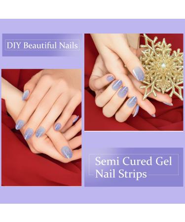 Dukasou 28pcs Gradient Flash Powder Gel Nail Strips | Long-Lasting UV/LED Gel Nail Stickers for Women, Girls, Kids | DIY Decorations | Birthday Party Favor Gifts | Includes Prep Pads, Nail File & Wood Stick - Buy Online on GoSupps.com