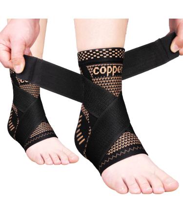 JIUFENTIAN Copper Ankle Brace Adjustable Compression Sleeve (Pair)-Ankle Support Heel Brace for Achilles Tendonitis  Plantar Fasciitis-Eases Swelling and Sprained Ankle(Large)