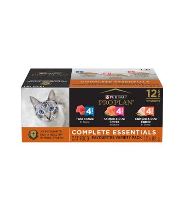 Pro Plan Wet Cat Food Salmon & Rice Chicken & Rice Tuna Variety Pack 85g can (12 pack)