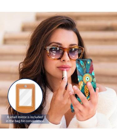 Premium Leather Lipstick Case & Organizer with Mirror - Mini Colorful Peacock Feather Holder - Buy Online on GoSupps.com
