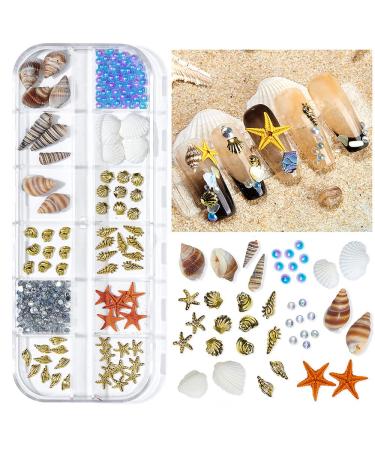3D Seashell Nail Charms  12Grids 3D Acrylic Beach Nail Rhinestones Seashell Starfish Ocean Nail Design Summer Nail Art Supplies DIY Nail Decoration