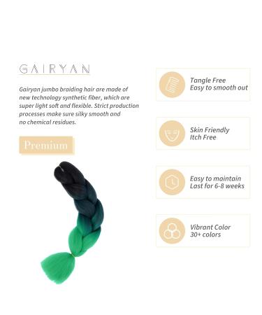 Gairyan Jumbo Braids Extensions - 60cm Ombre Synthetic Braiding Hair (100g) for Box Crochet Braids | Black Dark Green Green - Buy Online on GoSupps.com