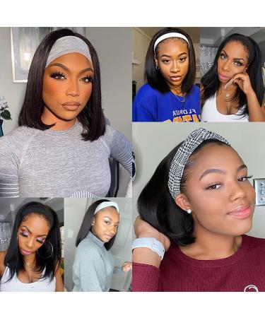 Usexy 8 Inch Headband Wig Bob Human Hair for Black Women - 150% Density Easy Wear Half Wig with Free Headband - Natural Color - Buy Online on GoSupps.com