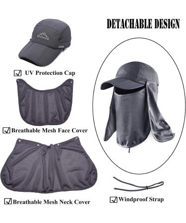 ELLEWIN Fishing Hat Sun Cap UPF 50+ with Removable Mesh Face Neck Flap Cover - Grey - Buy Online on GoSupps.com