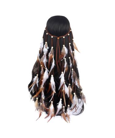 Feather jewelry for women's boho spring headband Indian braid dream catcher headdress hippie vintage head chain jewelry parties costume hair accessories for women and girls (white)