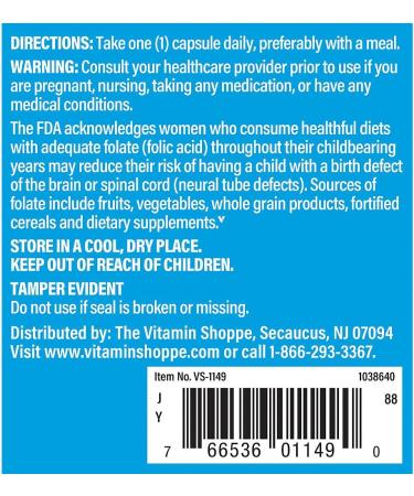 The Vitamin Shoppe Folic Acid 800MCG Supports Prenatal Fetal (300 Capsules) 300 Count (Pack of 1) - Buy Online on GoSupps.com