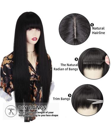MISSQUEEN Long Black Wig with Bangs - 30 Inch Synthetic Straight Hair for Women - Buy Online on GoSupps.com