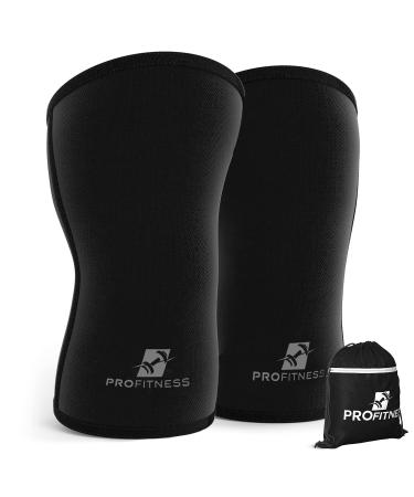 ProFitness 7MM Knee Sleeve (Pair) - Provides Ideal Supporter & Compression - Best for Squats  Deadlifts  Powerlifting  Weightlifting  Cross Training  Bodybuilding - For Both Men & Women Black/Black Medium