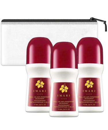 Avon Imari Roll-On Deodorant for Women Travel Pack - 3 Pack Avon Roll-On Anti-Perspirant Deodorant Travel Size 2.6 Oz Bundle with Bag | Travel Size Deodorant for Women
