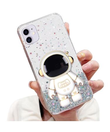 Tivenfezk nadoli for iPhone 12 mini astronaut hidden stand shell caricature glitter stand soft silicone bling transparent protective cover iphone 12 mini clear