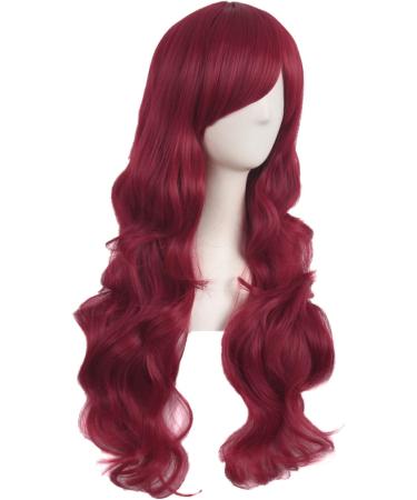 MapofBeauty 28 Inch Red Long Curly Synthetic Wig with Side Bangs for Women - Buy Online on GoSupps.com