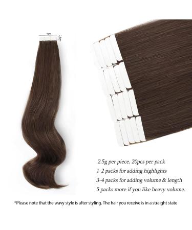 Beauty Hair Tape Extensions - Semi-Permanent Real Hair - 20 Pieces Dark Brown Skin Weft - Reusable & Invisible - 50g - Buy Online on GoSupps.com