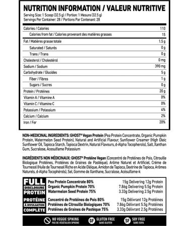 Ghost Vegan Protein - 2lbs 910g 28 Servings per Tub Gluten Free Soy Free Vegan Friendly 20+ Grams of Protein per Scoop Fully Disclosed Vegan Blend (Pancake Batter) 910 g (Pack of 1) - Buy Online on GoSupps.com