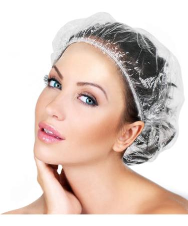 100pcs Disposable Waterproof Clear Shower Caps for Women and Men - Plastic Hair Caps - Buy Online on GoSupps.com
