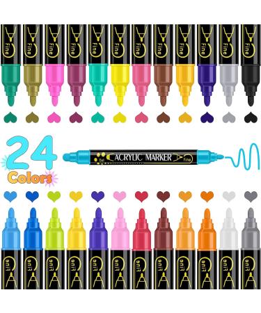 Betem 24 Colors Dual Tip Acrylic Paint Pens Markers for Art Supplies and DIY Crafts - Premium Pens for Wood, Canvas, Stone, Glass, and Ceramic Surfaces - Buy Online on GoSupps.com