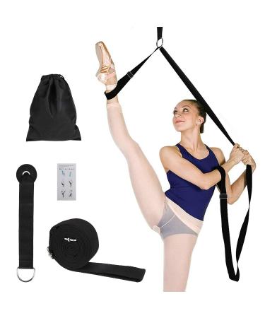 Maoxintek Yoga belt leg extensor Stretch band stretching fitness straps equipment for dancing ballet & gymnastics leg spread training long cotton loop coach with door anchor black