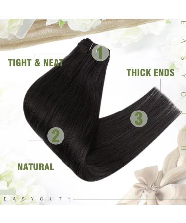 Easyouth Black Weft Human Hair Extensions 16 Inch - Jet Black Sew in Double Weft 100g Extensions - Buy Online on GoSupps.com