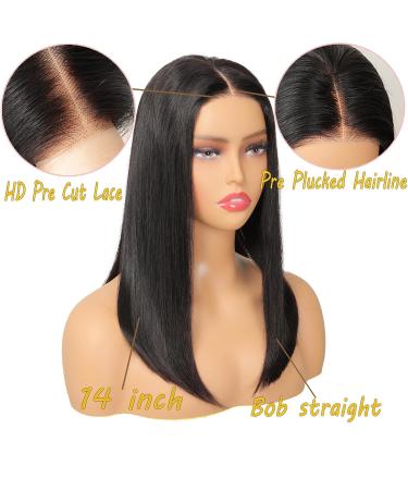 Buy Wear and Go Glueless Wigs - Pre Cut Lace Human Hair Bob Wigs for Black Women | 180% Density 14 Inch Beginner Friendly - Buy Online on GoSupps.com