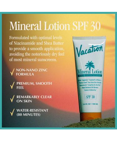 Vacation Mineral Lotion SPF 30 Sunscreen - Zinc-Based Formula for Sensitive Skin | Hydrating, Lightweight, Dermatologist Tested - Buy Online on GoSupps.com
