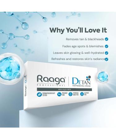 Raaga Professional De-Tan Cream | Reduces Tanning & Sun Damage | With Milk Extract for Hydrated Even-Toned Skin | Gentle Face & Body Formula | For All Skin Types | 2.54 Oz/72g - Buy Online on GoSupps.com