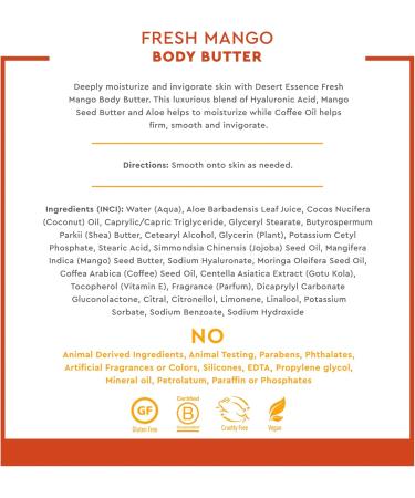 Buy Desert Essence Fresh Mango Body Butter 7.5oz | Hyaluronic Acid & Coffee Oil | Deeply Moisturizing Nourishing Antioxidant Blend - Buy Online on GoSupps.com