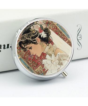 Retro Floral Round Pill Box - 3 Compartment Decorative Metal Organizer | Portable Wedding Style Medicine Case - Buy Online on GoSupps.com