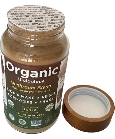 Feenlo - Organic Non-GMO 4 in 1 Mushrooms Blend. Reishi Cordyceps Lion's mane Chaga ground mushroom powder in a glass jar | 250g (8.8 Oz) | Best before Jul 19 2027 - Buy Online on GoSupps.com