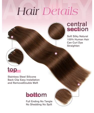 Agmity Chocolate Brown Clip-In Hair Extensions 40cm - 7 Pieces 120g 100% Remy Real Hair Invisible & Smooth #4 - Buy Online on GoSupps.com