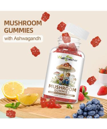 Mushroom Gummies Supplement with Ashwagandha - Lion Mane Mushroom Supplement for Adults Kids with Reishi Cordyceps Brain Supplements for Memory and Focus Organic Vegan Non GMO Mixed Fruit Flavor 60CT - Buy Online on GoSupps.com