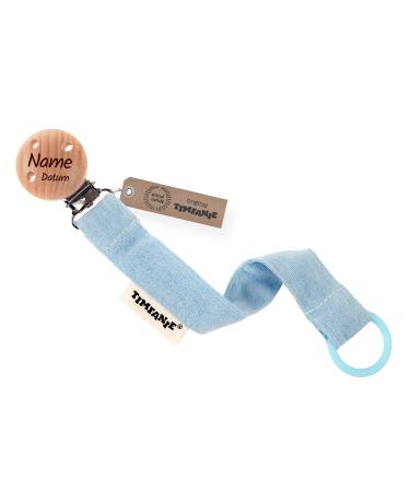 Timfanie pacifier holder | BOY | baby blue | fabric ribbon/chain with engraving & adapter