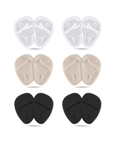 Metatarsal Pads Ball of Foot Cushions (6 Pairs Mix Colors) Non-Slip High Heel Cushion Inserts Women One Size Fits All Shoe Inserts Reusable Foot Pads All Day Pain Relief and Comfort