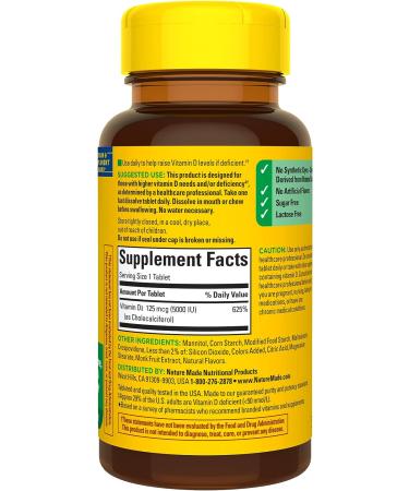 Nature Made Extra Strength Vitamin D3 5000 IU | Bone, Teeth, Muscle, Immune Health Support | 70 Sugar-Free Fast Dissolve Tablets - Buy Online on GoSupps.com