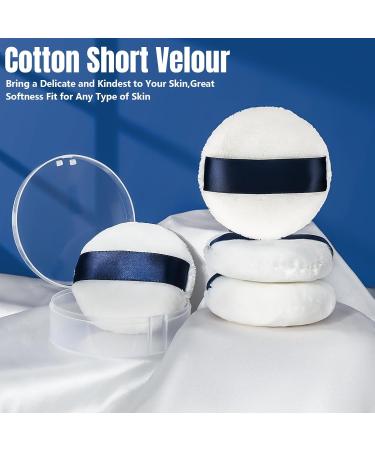 Whaline 4 Pack Velour Powder Puff - 2.9 Inch Washable Cotton Puffs with Ribbon & Case for Foundation Body & Loose Powder (White - Buy Online on GoSupps.com