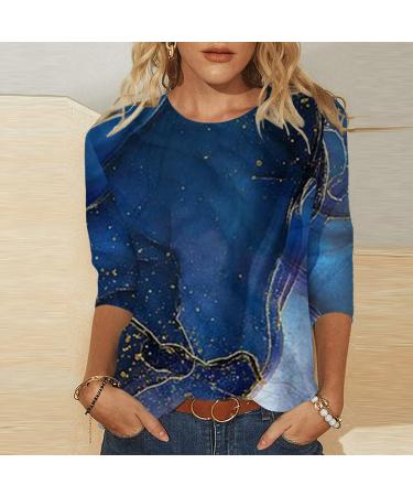 Pullover Women's Winter Sweatshirt Women's Daily Summer Print O Neck Tops Three-Quarter Sleeve Crew Neck T-Shirt Printed Loose Side Split Blouse Tunic Turtleneck Pullover Women's Pullover Autumn Blue XXL - Buy Online on GoSupps.com