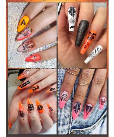 Kalolary Halloween Nail Art Stickers Decals 12 Sheets Self-Adhesive DIY Nail Art Strips Various Patterns Pumpkin Bat Ghost Skull Skeleton Nail Decoration for Girls Women Halloween Party - Buy Online on GoSupps.com