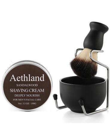 Aethland Shaving Brush Set for Men, Include 100g Shaving soap, Hair Shaving Brush with Solid Wood Handle, and Dia 3.1 inches Stainless Steel Shaving Bowl, Shaving Stand Wet Shaving Shaving Brush Cream Set