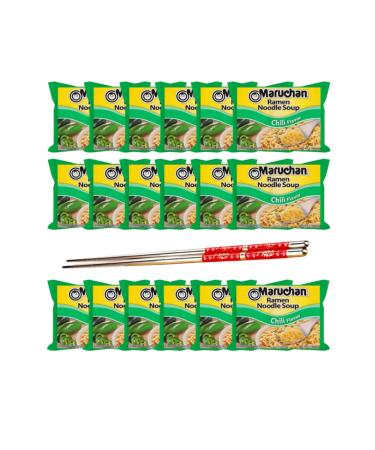 Ja Cor Instant Ramen Noodle Soup Chili Flavor Noodles Bulk Pack 3 oz Package Bundle with 1-Set of Reusable Stainless Steel Chopsticks (18 Individual Packs)