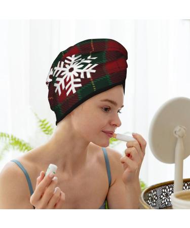 Microfiber Hair Drying Cap - Soft Red & Green Flannel Snowflake Towel Wrap for Quick Drying Curly Long & Thick Hair - Buy Online on GoSupps.com