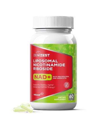 NAD+ Supplement NMN Alternative - Liposomal Nicotinamide Riboside with Resveratrol & Quercetin for Anti Aging Cell Regeneration Energy Focus for Men Women 60 Count (Pack of 1)