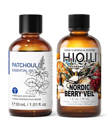 HIQILI 30ML Patchouli Essential Oil & 30ML Nordic Berry Veil Fragrance Oil for DIY Diffuser